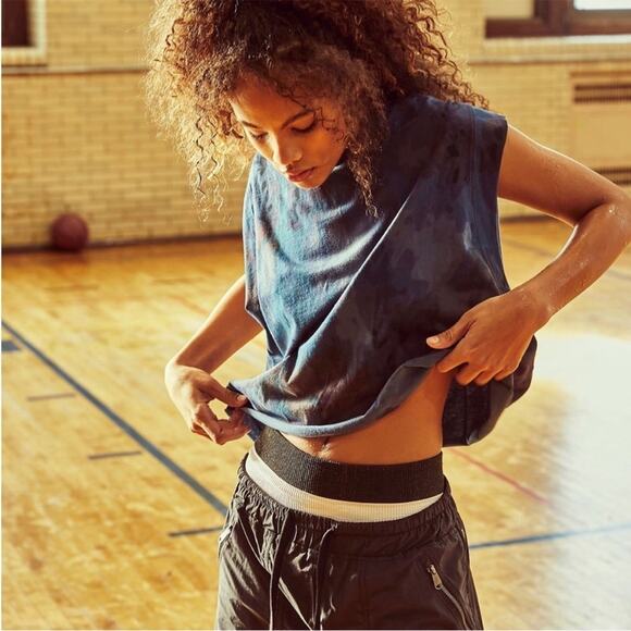 Free People Tops - Free People Movement Oversized Cutoff Cropped Tank Raw Hem Blue Purple Size L